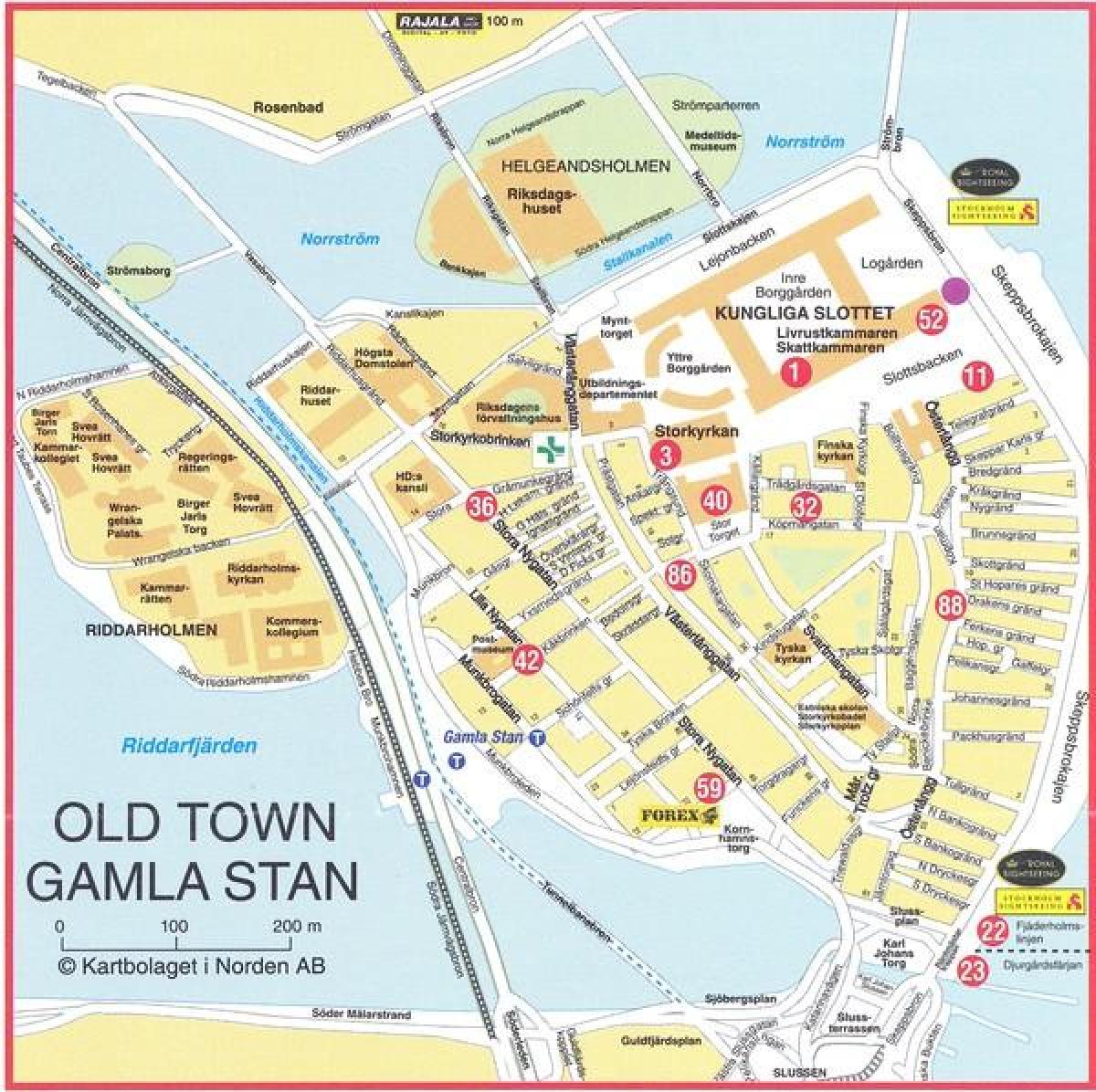 რუკა ძველი ქალაქი სტოკჰოლმი, შვედეთი